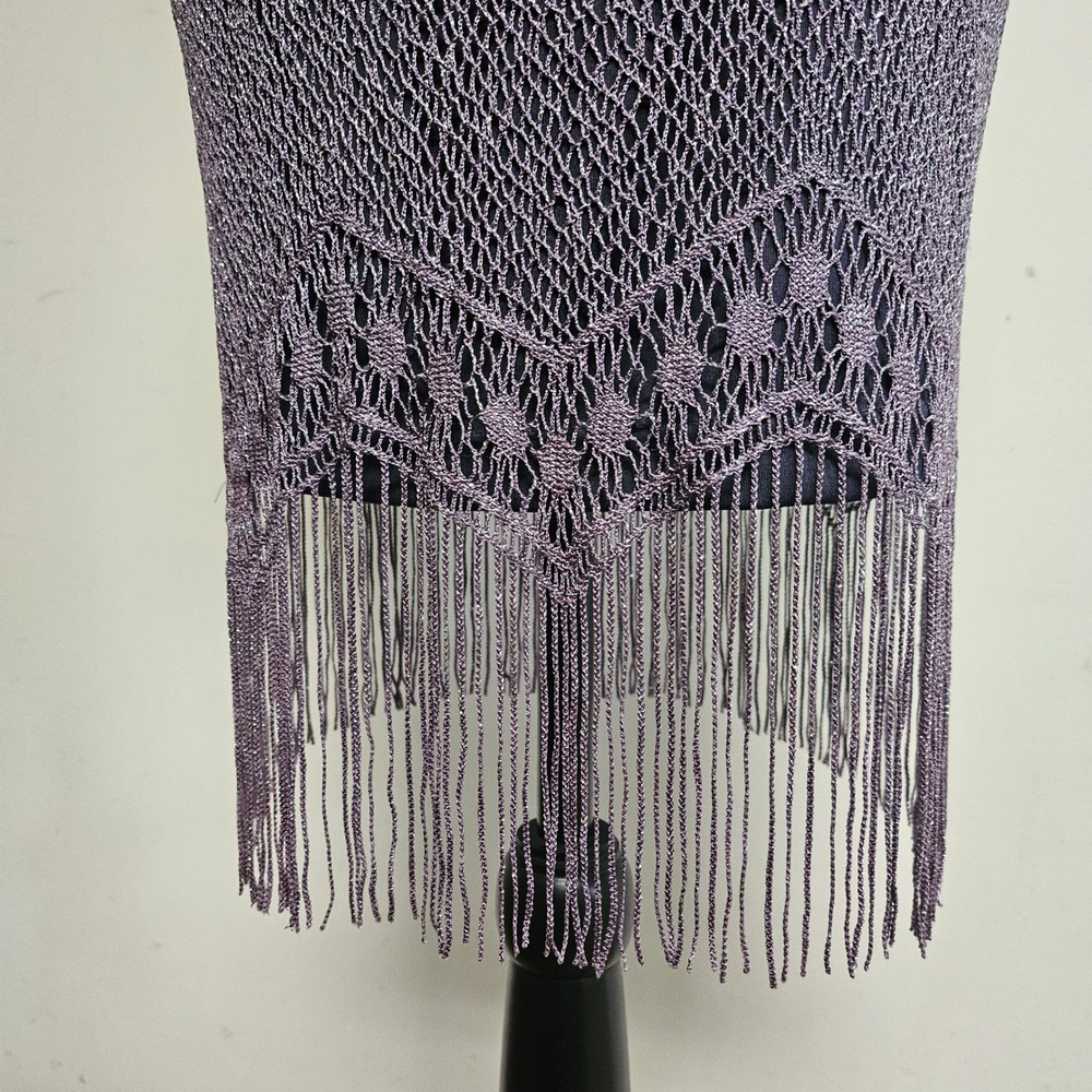 Vintage 90s City Triangles Gray Sparkle Mesh Fringe Bodycon Slip Dress Size S - Picture 5 of 8